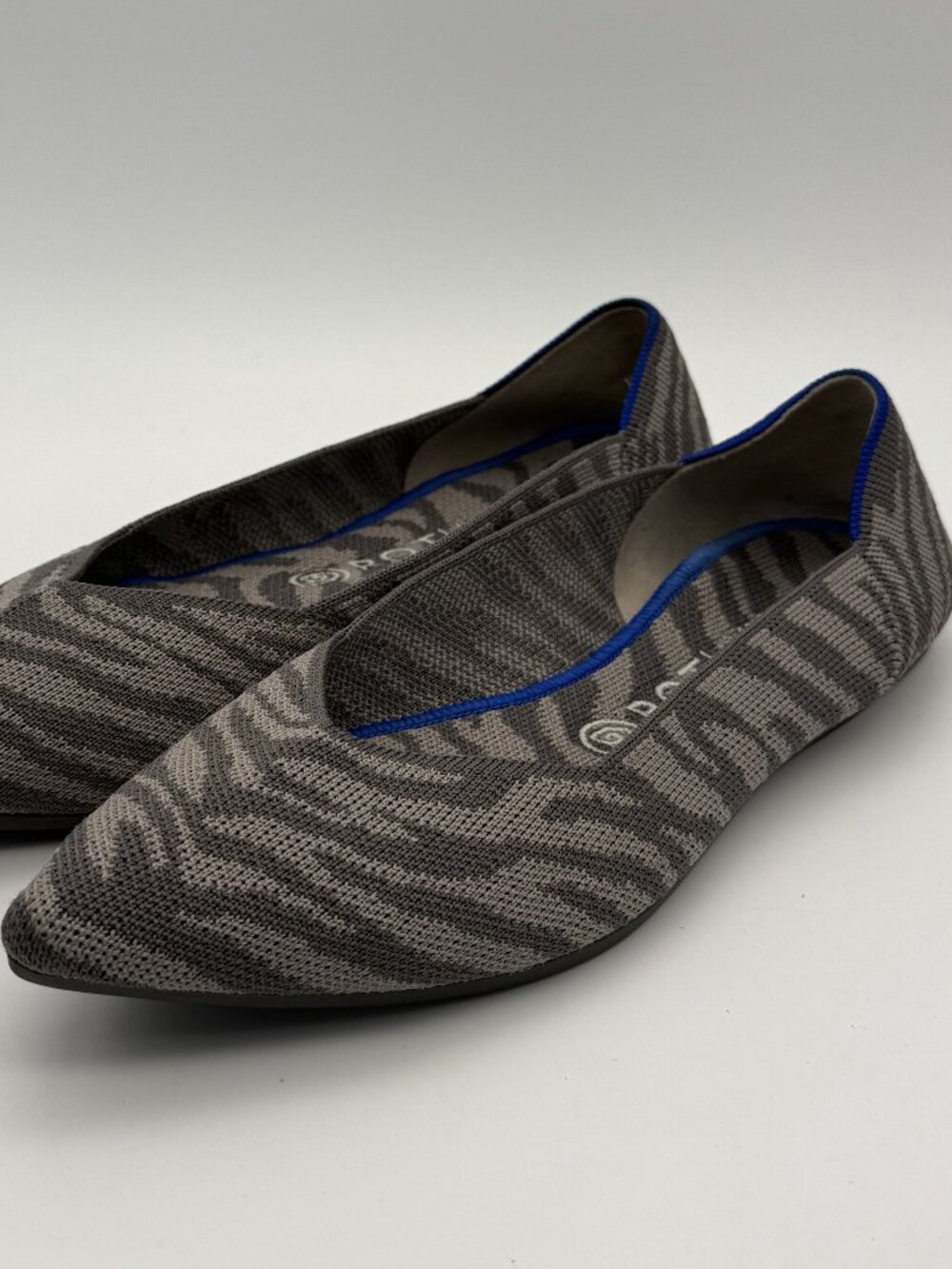 Rothy's The Point Gray Zebra Print Pointed Toe Flats Size 9.5